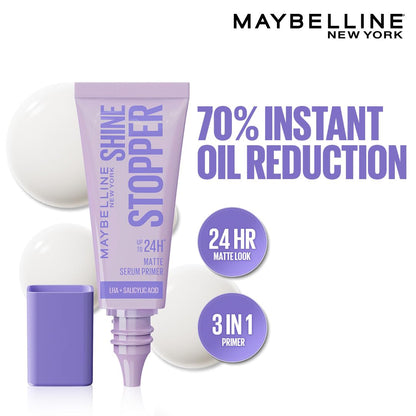 Maybelline New York Shine Stopper Primer | 3-in-1 Serum Primer for Oily Skin to Prime, Mattify, Hydrate with LHA & Salicylic Acid, 10ml