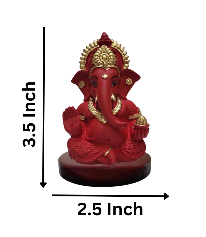 Handcrafted Poly Resin Ganesha Statue with Base - Perfect for Car Dashboard, Office Desk, Shelves, and Home Decor - Ideal Housewarming Gift! (MaroonRed)