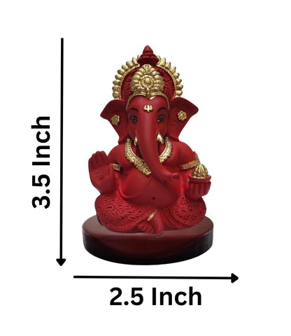 Handcrafted Poly Resin Ganesha Statue with Base - Perfect for Car Dashboard, Office Desk, Shelves, and Home Decor - Ideal Housewarming Gift! (MaroonRed)