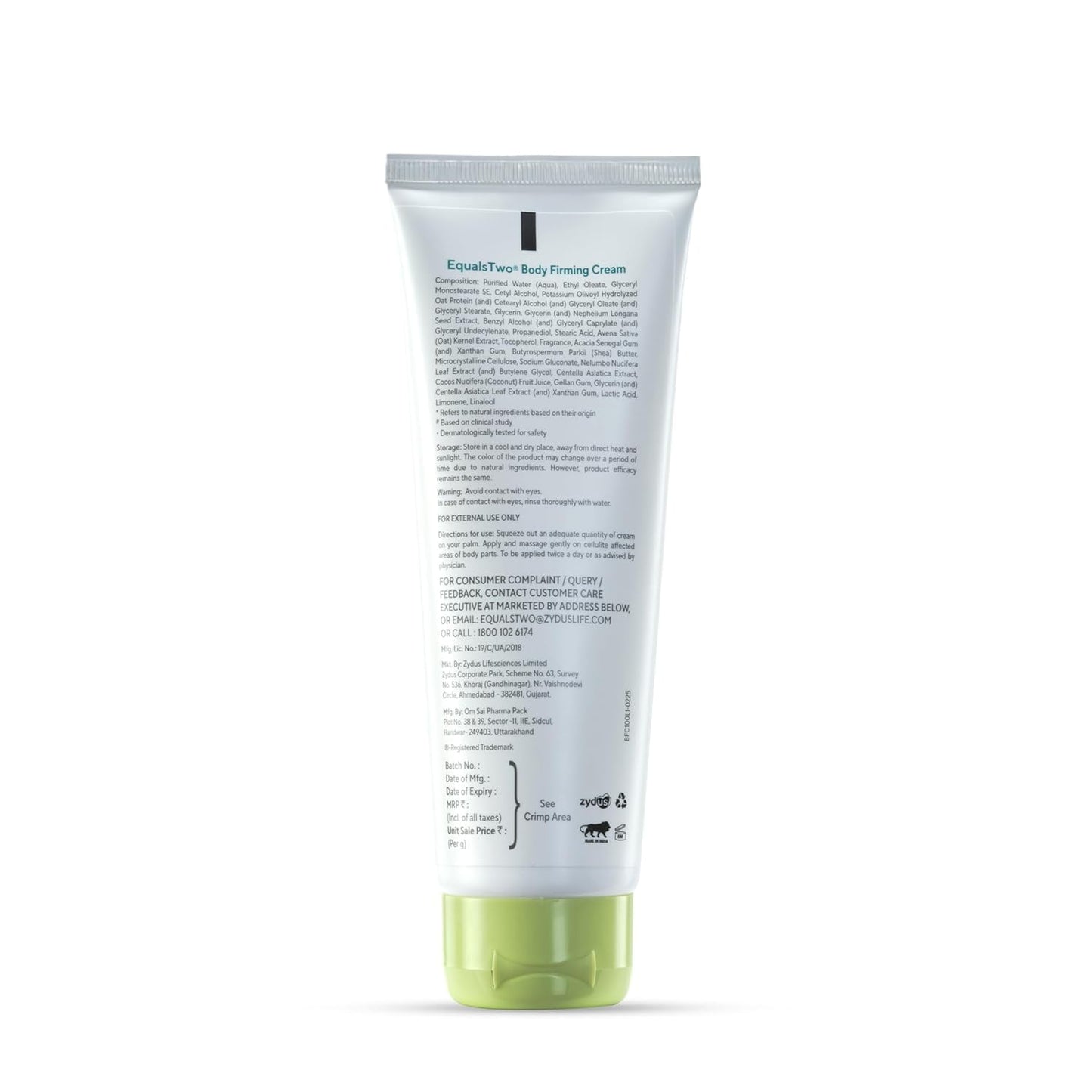 EQUALSTWO by Zydus Body Firming Cream, Anti-Cellulite Cream for Skin Tightening & Elasticity, Enriched with Vitamin C, Shea Butter, Logan Fruit, & Lotus Flower Extract, PH 5.5, Dermatologically Tested, 100ml (Pack 1)