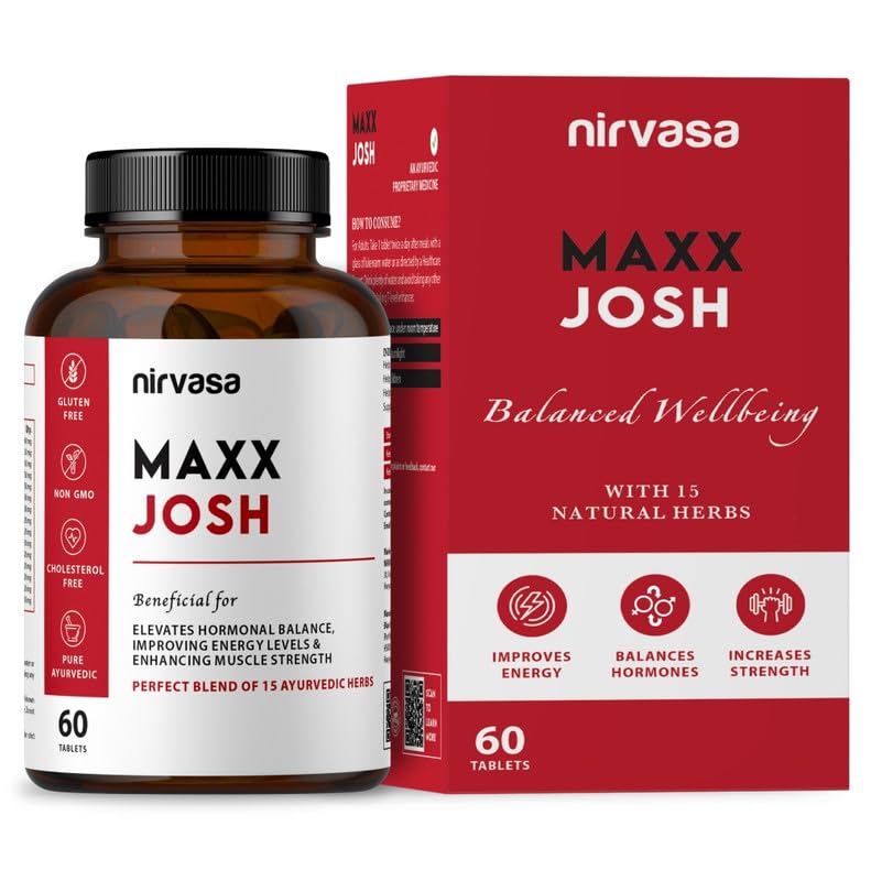Nirvasa Maxx Josh Testosterone Supplement (500mg, 60 Tabs) | Boosts Testosterone, Muscle Strength & Energy | Enhances Performance, Stamina & Vitality | Ashwagandha, Gokshura & Safed Musli