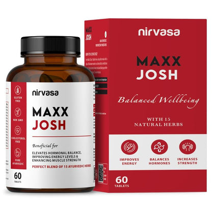 Nirvasa Maxx Josh Testosterone Supplement (500mg, 60 Tabs) | Boosts Testosterone, Muscle Strength & Energy | Enhances Performance, Stamina & Vitality | Ashwagandha, Gokshura & Safed Musli