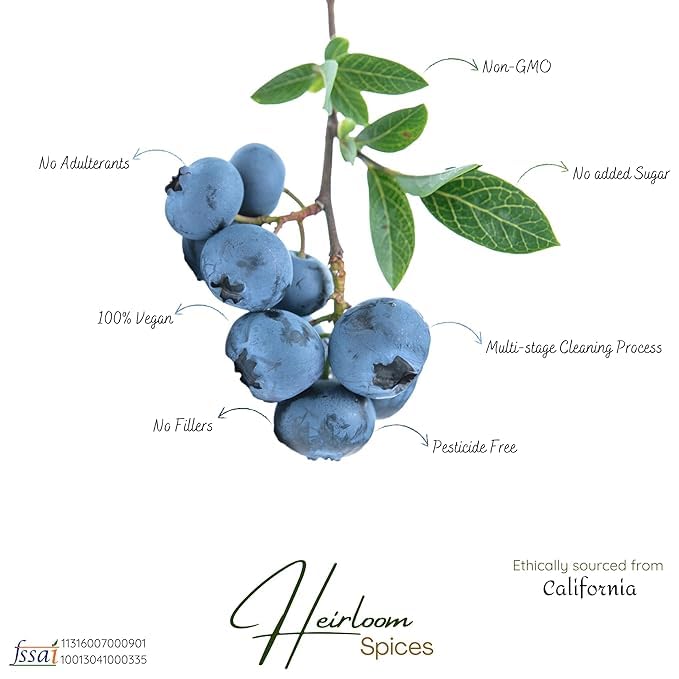 Heirloom Spices Whole Dried Blueberries | 100% Natural & sweetened | No Added Colors | Nutrient-Rich Superfood for Snacking & Baking | HEALTHY LIFE CHOICE
