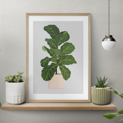 Fiddle Fig Botanical Wall Painting| Modern Art Painting for Living Room Bed Room and Office | 11 x 14 inches (Natural Frame)