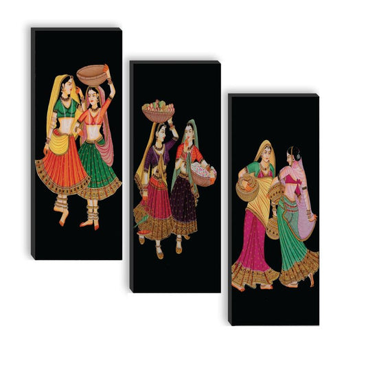 paintings set of 3 Traditional Rajasthani Woman UV textured self adeshive wall painting for home decoration SANF-SJ46