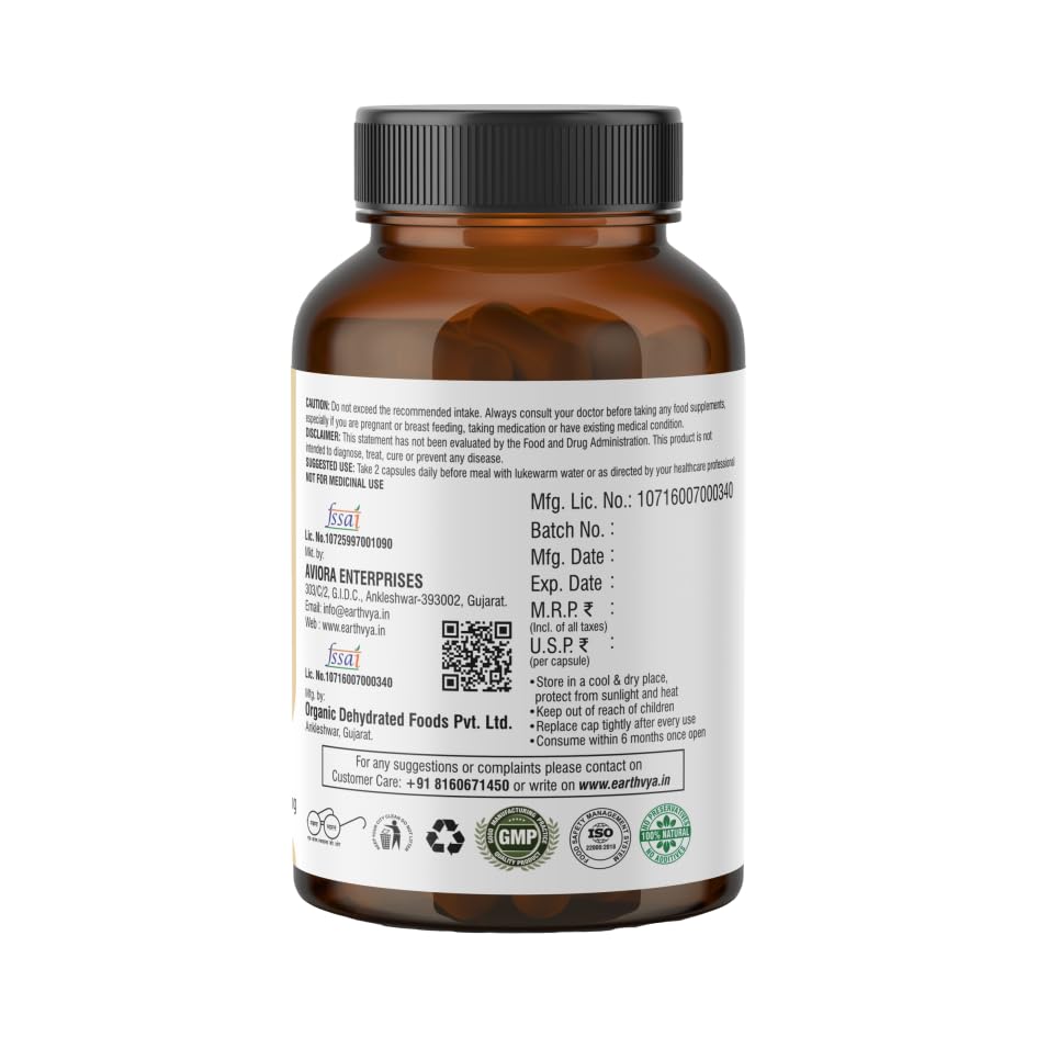 Earthvya Wholefood Multivitamins 1000mg | Plant-Based Daily Nutrition Supplement | Zero Chemicals & Additives | Natural Energy, Immunity & Strength Support | 60 Veg Capsules