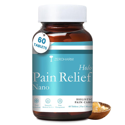 ZEROHARM Holo Pain Relief Tablets | Willow Bark, Boswellia, Turmeric & Ginger | Pain Management | Reduces Inflammation, Relieves Knee Pain & Improves Mobility | Non-Addictive | 60 Veg Tablets