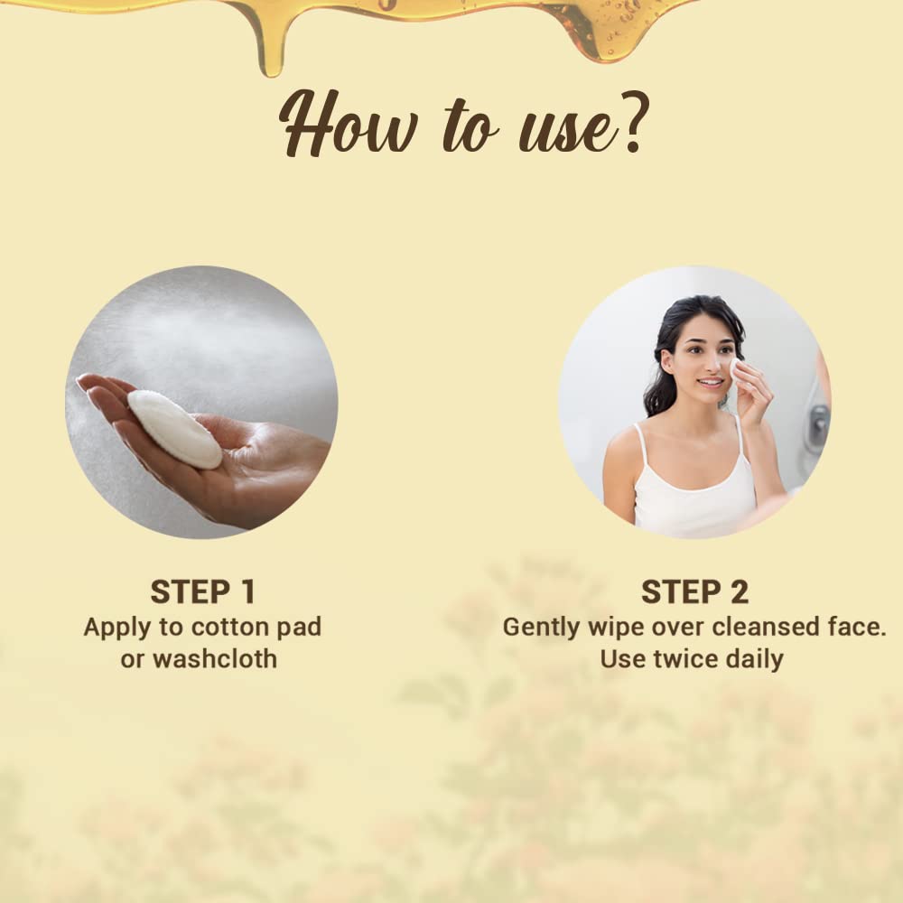 Instructions on how to use a skincare product with step-by-step guidance on a beige background.