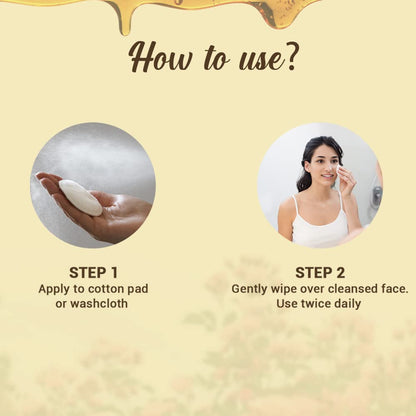 Instructions on how to use a skincare product with step-by-step guidance on a beige background.