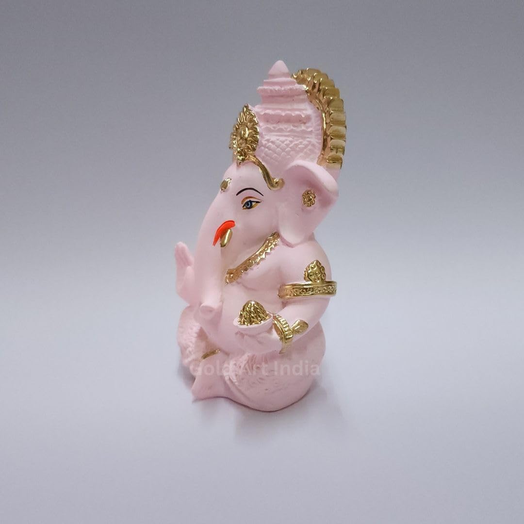 Gold Art India Pink Finish Lord Ganesha Idol for Car Dashboard & Home Decor | Ganpati Murti for Puja Room & Office Desk | Decorative Gift Figurine (3.5 Inches)