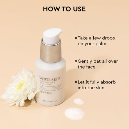 Skincare product with usage instructions on a beige background