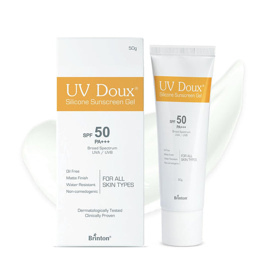 UV Doux Sunscreen Gel SPF 50 PA+++ | Broad Spectrum UVA & UVB | No White Cast | Benzene-Free | Dermatologist-Approved | Non-Comedogenic | Water-Resistant | For Oily, Acne & Sensitive Skin | 50 g