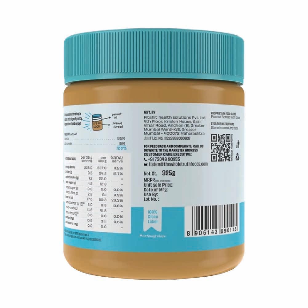 The Whole Truth - Peanut Spread With Dates (Sweetened) | 325 g | Crunchy | No Artificial Sweeteners | No Palm Oil | Gluten Free | No Preservatives | 100% Natural Protein Source