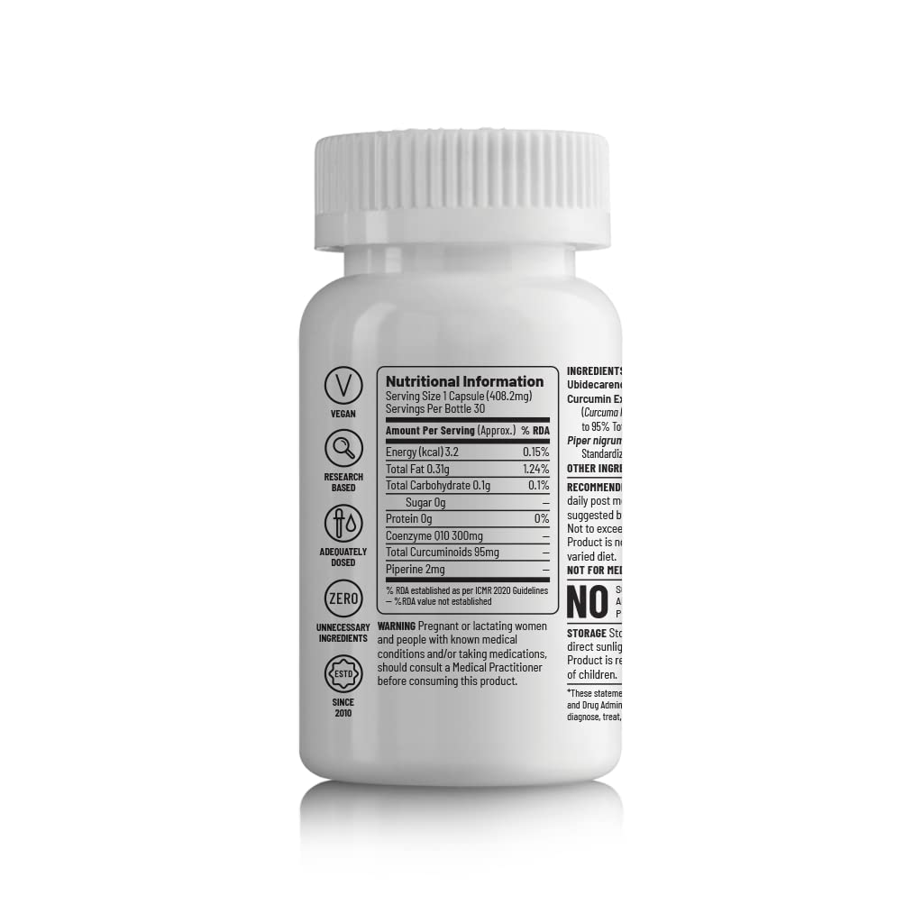 Zephivo Unived CurQ10 | High dose blend of 300mg CoQ10 with 100mg Curcumin | Powerful Antioxidant for Heart Health & Overall Wellbeing | 30 Vegan Capsules
