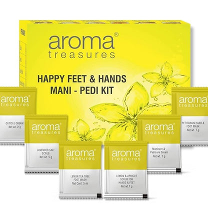 Aroma Treasures Happy Feet & Hands Manicure Pedicure Kit (33g/ml) | One-Time Use | Enriched with Pure Essential Oils | Natural Care for Soft & Refreshed Skin