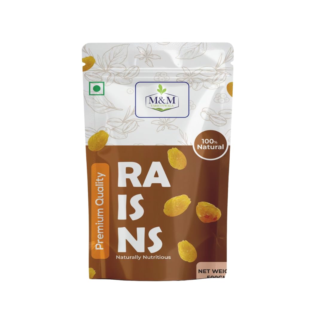 M&M Varietywala Premium Seedless Raisins | 200g | Green Kishmish, Zip Lock Pouch, Sweet Dried Grapes, Rich in Iron, Healthy Breakfast Topping, 100% Natural Raisins