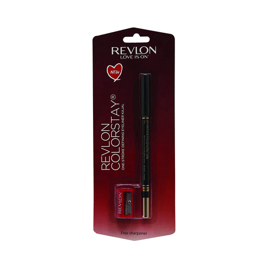 REVLON Colorstay one stroke defining eyeliner kajal, Sharpenable Pencil, Rich Glossy, Longwear and Waterproof, One Stroke to intense defined Eyes, Blackest Black