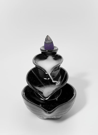 Ceramic Smoke Backflow with 10 Free Cones Incense Holder | Spiritual Showpiece for Temple, Pooja, Meditation, Yoga, Relaxation, Aromatherapy | Home & Office Décor (Black)