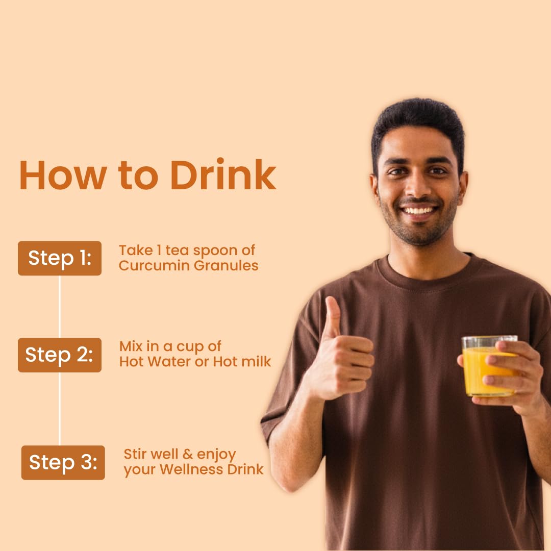 ZEROHARM Curcumin Granules from Turmeric | Easy-Mix Golden Wellness Drink for Immunity & Skin Health | Highly Bioavailable | No Mess, No Powder | Tea & Coffee Alternative for Men & Women | 100 Grams