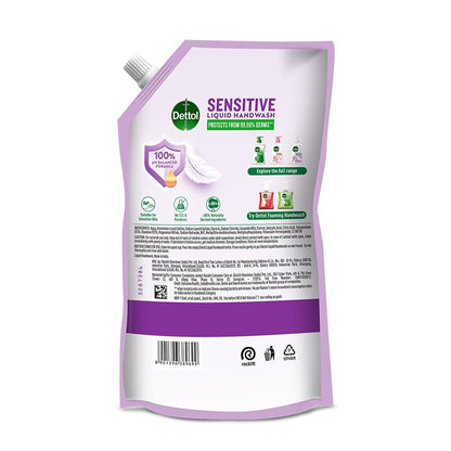 Dettol Liquid Hand wash Refill, Sensitive, 675ml | pH Balanced | 10x Better Germ Protection