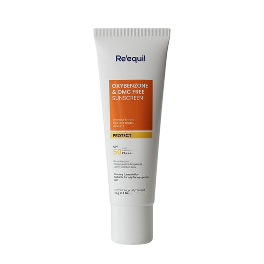Tube of Re'equil sunscreen with a white background