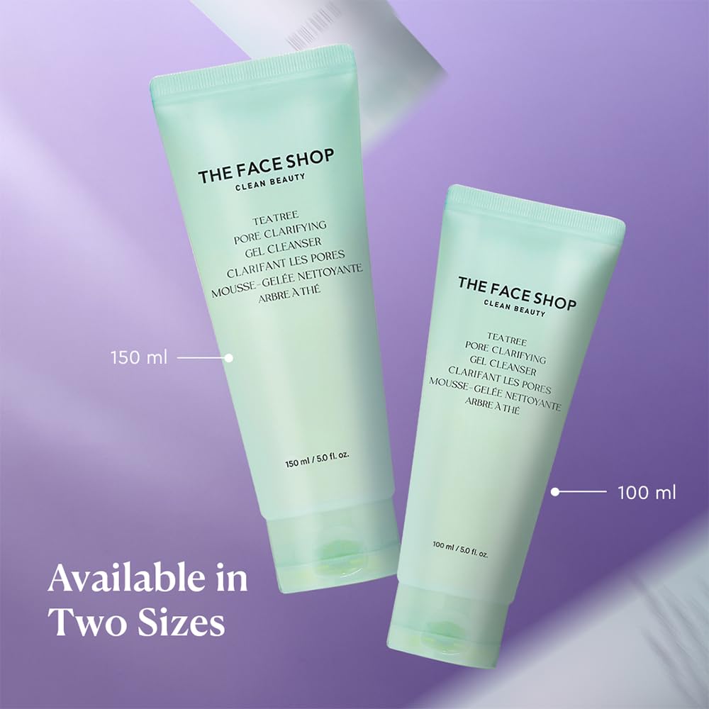 Two green tubes of The Face Shop cleanser on a purple background