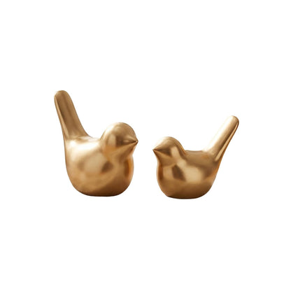 eCraftIndia Ceramic Golden Birds Figurine Showpiece for Home Decor Living Room Bedroom Office Desk Gift