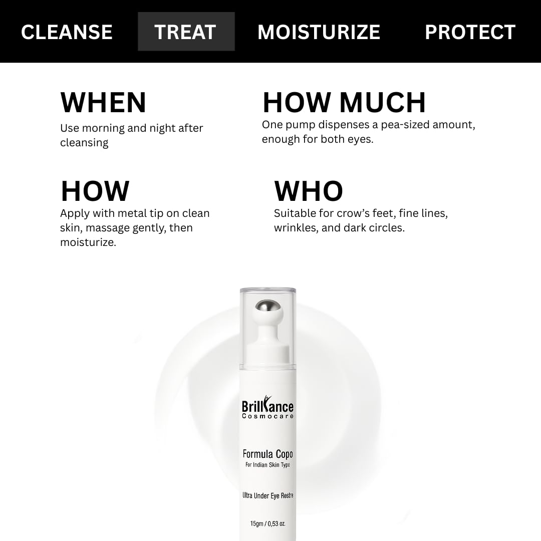 Brilliance Advance Under Eye Serum for Dark Circles & Puffiness – Hydrating Anti-Aging Formula with Peptides,Niacinamide & Hyaluronic Acid | Dermatologist Tested | 15gm