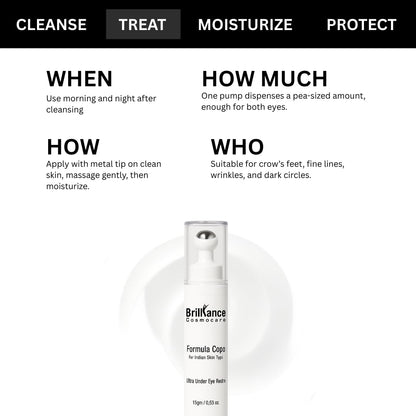 Brilliance Advance Under Eye Serum for Dark Circles & Puffiness – Hydrating Anti-Aging Formula with Peptides,Niacinamide & Hyaluronic Acid | Dermatologist Tested | 15gm