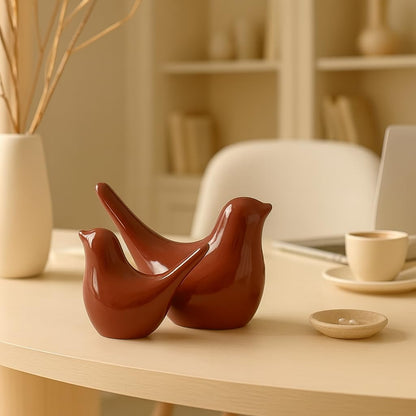Creative Brown Glossy Ceramic Birds Figurines Home Decorations Accessories Party (Pack of 2, Brown)
