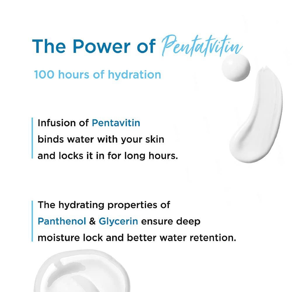 Advertisement for Pentavitin skincare product with text about hydration and ingredients.