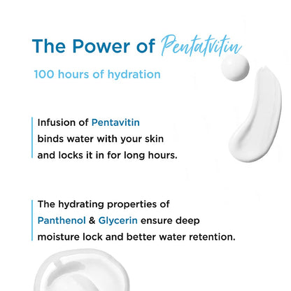 Advertisement for Pentavitin skincare product with text about hydration and ingredients.