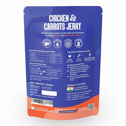 Fur Loved Chicken & Carrot Jerky | Natural & Nutritious Dog Treats (30 GM)|Pack_1|