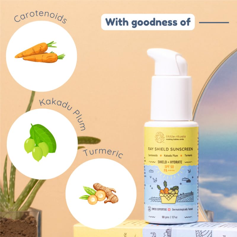 Little Rituals Baby Sunscreen for Kids 0-15 Yrs SPF 50 PA++++ Organic & Natural Lotion, UVA UVB IR, Blue Light, Wifi Radiation, Protection, Hypoallergenic, SWISS Tech, Daily Use Sunblock - 30gm