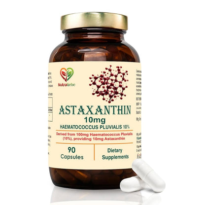 Nutraliebe Astaxanthin 10mg Capsules, Derived from Haematococcus Pluvialis 10%, 90 Non-GMO Capsules