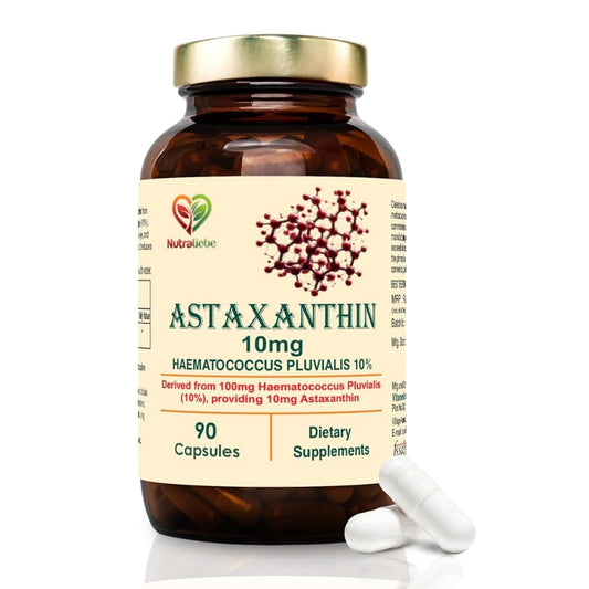 Nutraliebe Astaxanthin 10mg Capsules, Derived from Haematococcus Pluvialis 10%, 90 Non-GMO Capsules