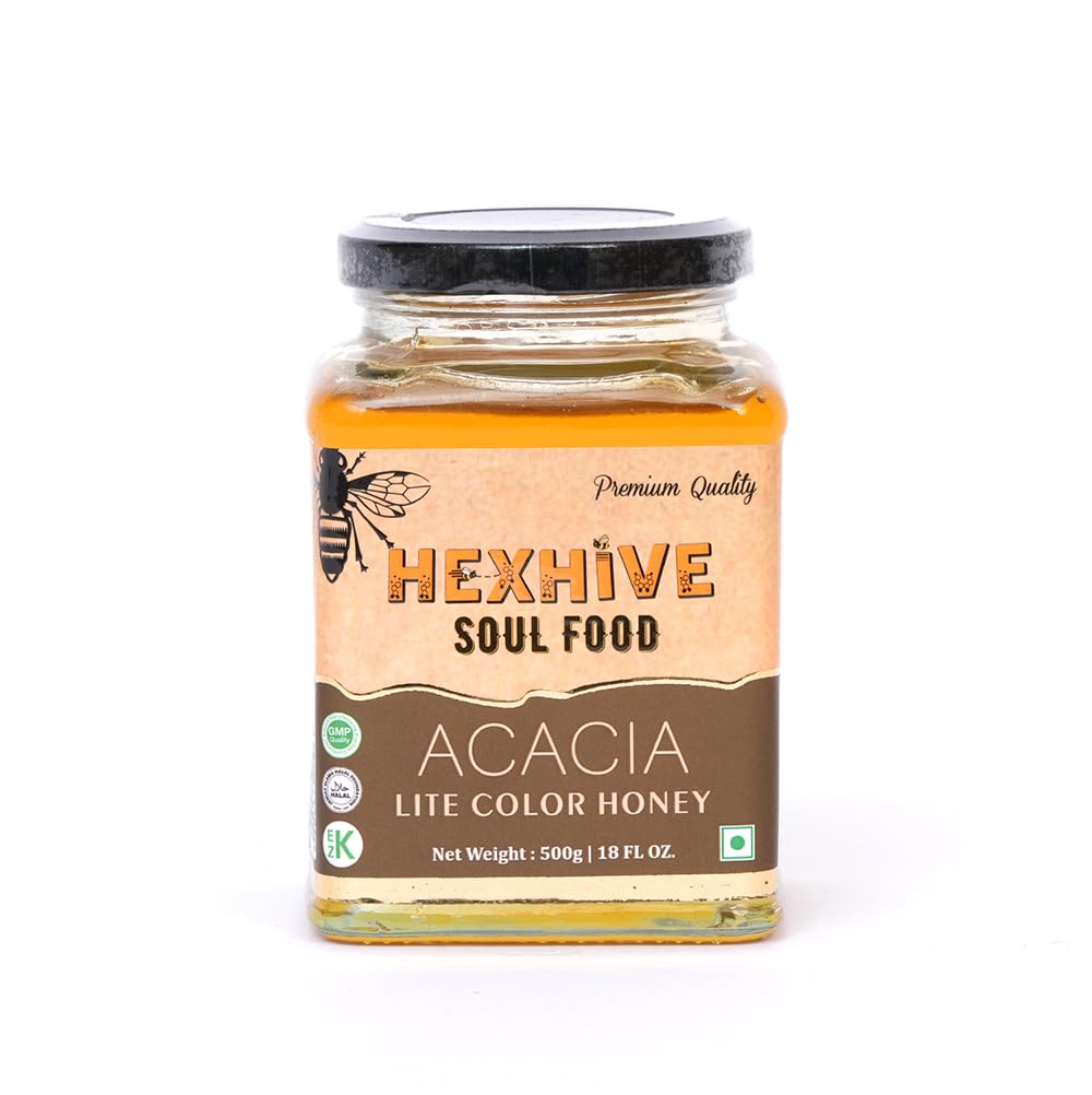 Jar of Hexhive Acacia Honey on a white background
