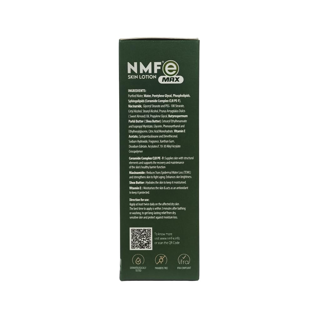 NMFe Max Skin lotion with Ceramide Complex For Severe Dry Skin| For Barrier Repair Deep Hydration | Gives Immediate Comfort |Shea butter & Vit E | For Dry & Sensitive Skin | Dermatologically Tested | 100 Ml