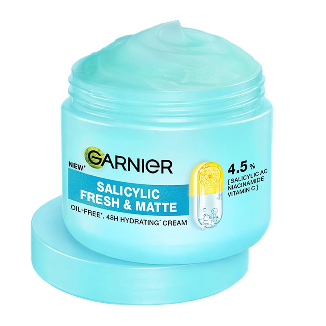 Garnier Fresh & Matte Salicylic Acid Sorbet Moisturizer Cream, Salicylic Acid + Niacinamide + Vitamin C, 9x Lighter Sorbet Cream, For Hydration & Oil Control, Suitable for Oily to Normal & Combination Skin, 90g