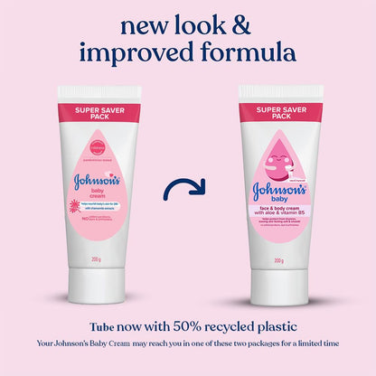 Johnson's Baby Cream 200g | Face & Body Cream for All Skin Types including Sensitive Skin | Helps Protect from Dryness | Baby's Skin Feels Soft & Smooth | With Aloe & Vitamin B5 | No Added Parabens, Dyes & Pthalates | Pediatrician Tested