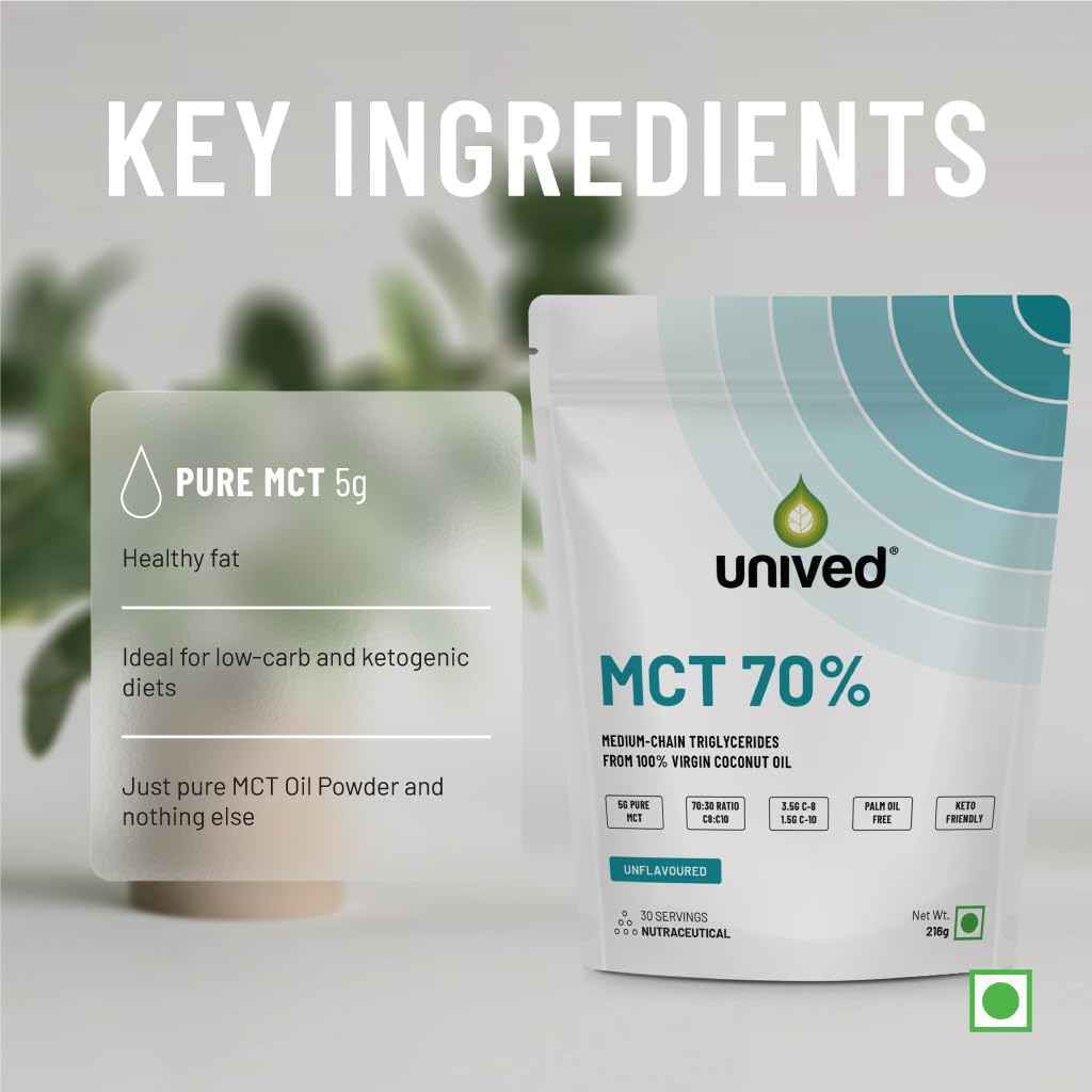 Zephivo Unived MCT 70% | Medium Chain Triglyceride Oil Powder | Clean Energy Fuel | Pure MCT 5g with C-8: 3528mg & C-10: 1512mg in a 70:30 ratio | Vegan & Keto Friendly | 30 Servings
