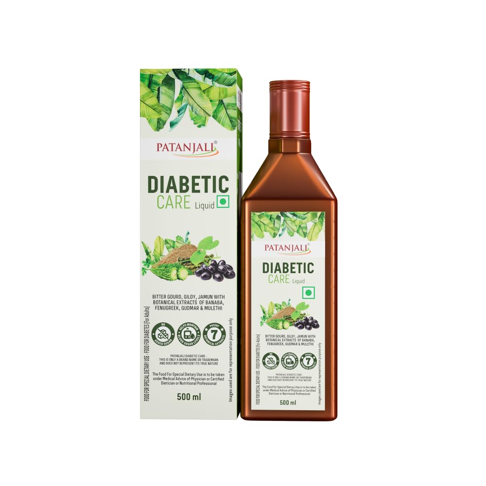 Patanjali Diabetic Care Liquid | Ayurvedic Diabetes Supplement with Karela, Jamun & Giloy | Plant-Based | 500ml
