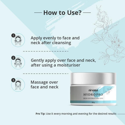 Nirvasa Hydro Pro Skin Hydrating Gel with 95% Pure Hyaluronic Acid & Orange Peel Extract | Reduces Wrinkles & Improves Natural Radiance | 72 Hour Cover, Non-Sticky & For All Skin Types | 50g