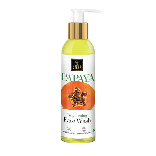 Good Vibes Papaya Brightening Face Wash 120 ml - Radiant Glowing Moisturizing Brightening Anti Ageing Pore Cleansing Formula for All Skin Types, Natural, No Parabens & Mineral Oil, No Animal Testing