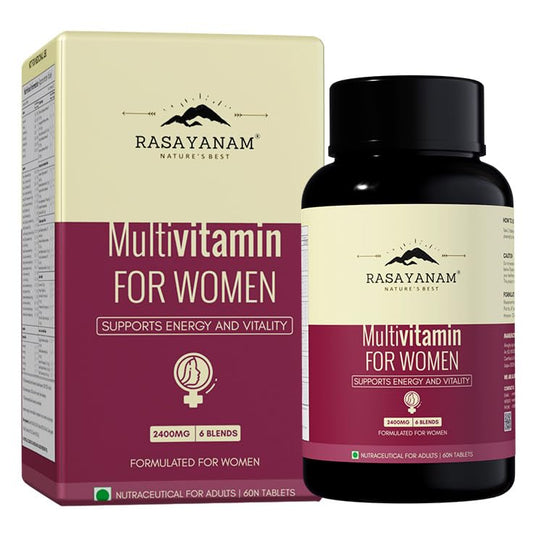 Rasayanam Multivitamin for Women packaging and bottle on a white background