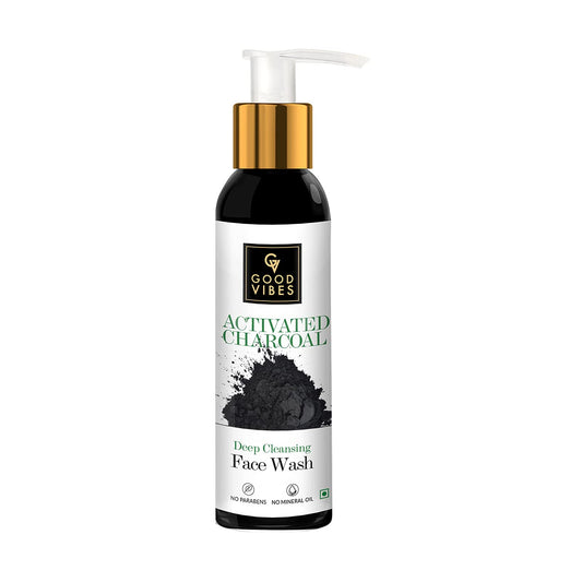Good Vibes Activated Charcoal Deep Cleansing Face Wash, 120 ml Dirt Removal Deep Pore Cleansing Formula for All Skin Types, Controls Excess Sebum & Acne, Natural, No Parabens & Mineral Oil