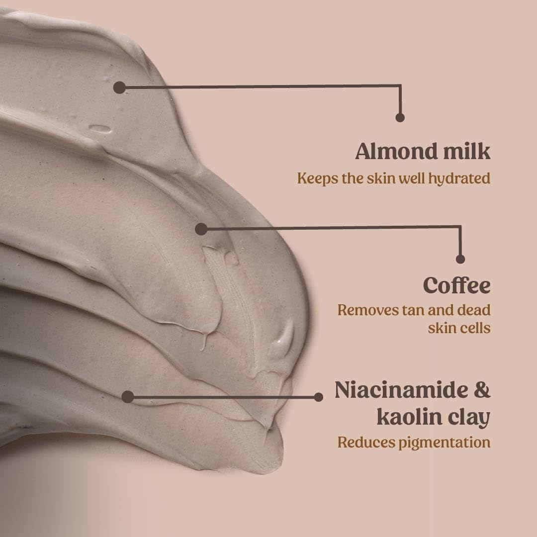 Vilvah Cookie N Cream Body Mask | Tan Removal & Brightening Body Pack | Reduces Pigmentation, Dark Patches & Body Acne | With Almond Milk, Coffee, Niacinamide & Kaolin Clay | 200ml