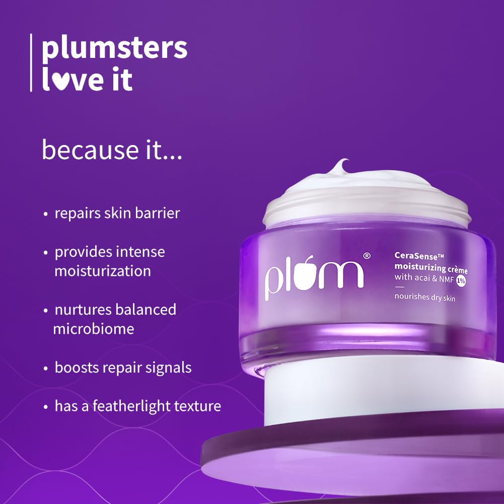 Plum CeraSense Moisturizing Crème with Ceramides & Peptides | Instant barrier repair|72-hr moisturization | Dermat-Tested | Moisturizer for dry & normal skin types| Women & Men | 50g