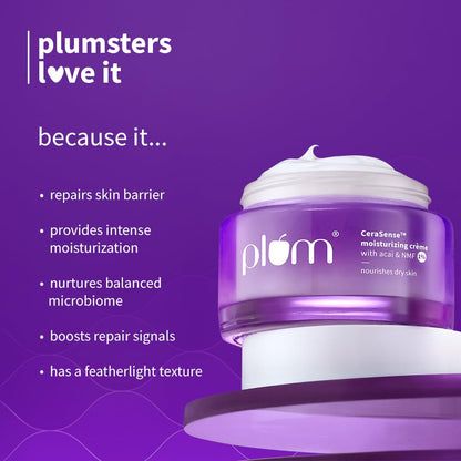 Plum CeraSense Moisturizing Crème with Ceramides & Peptides | Instant barrier repair|72-hr moisturization | Dermat-Tested | Moisturizer for dry & normal skin types| Women & Men | 50g