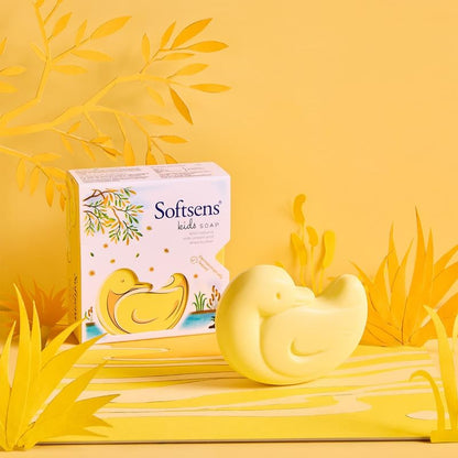 Softsens Kids Soap Lucky Duck 75g | Gentle Nourishing Care with Shea Butter & Natural Milk Cream, Dermatologist Tested Baby Soap, Moisturizing Animal Shape Bar Soap For Toddlers & Kids 2-10 Years
